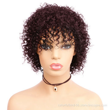 Mongolian Afro Kinky Curly Wig With Bangs Ombre Curly Human Hair Wig Full Machine Made 1b 27 30 99j Perruque Afro Cheveux Human